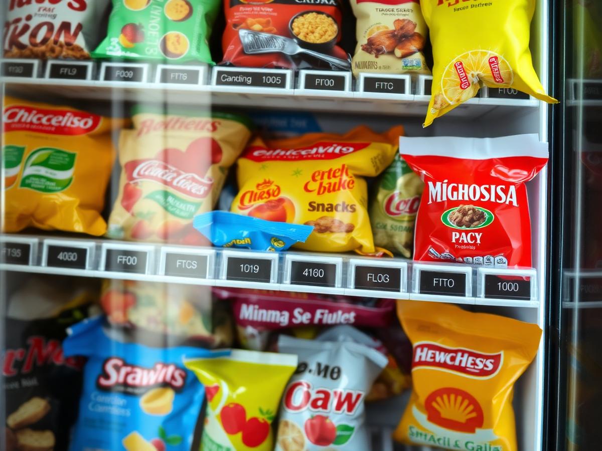 Stocked snack machine product display
