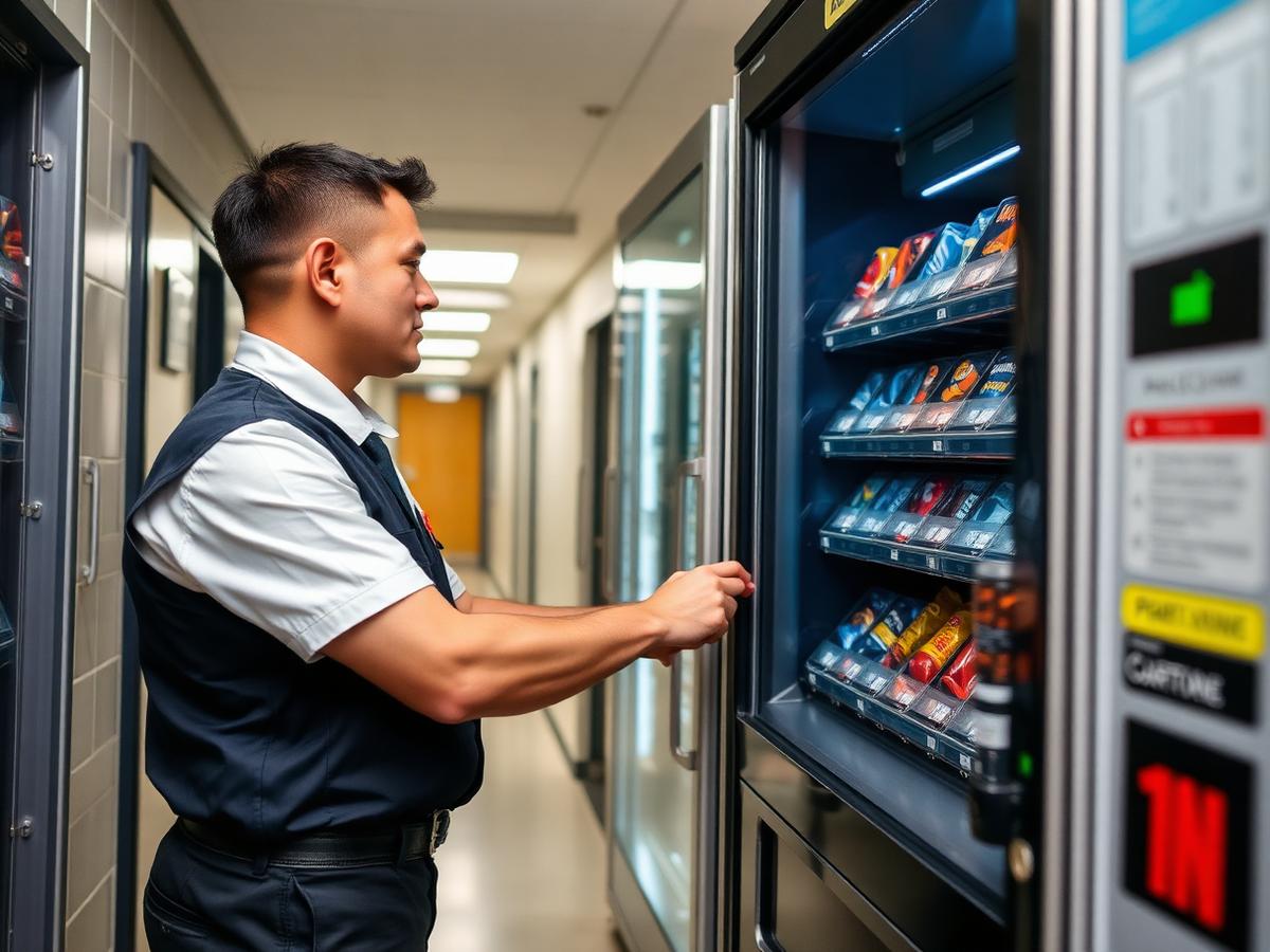 Technician servicing a vending machine